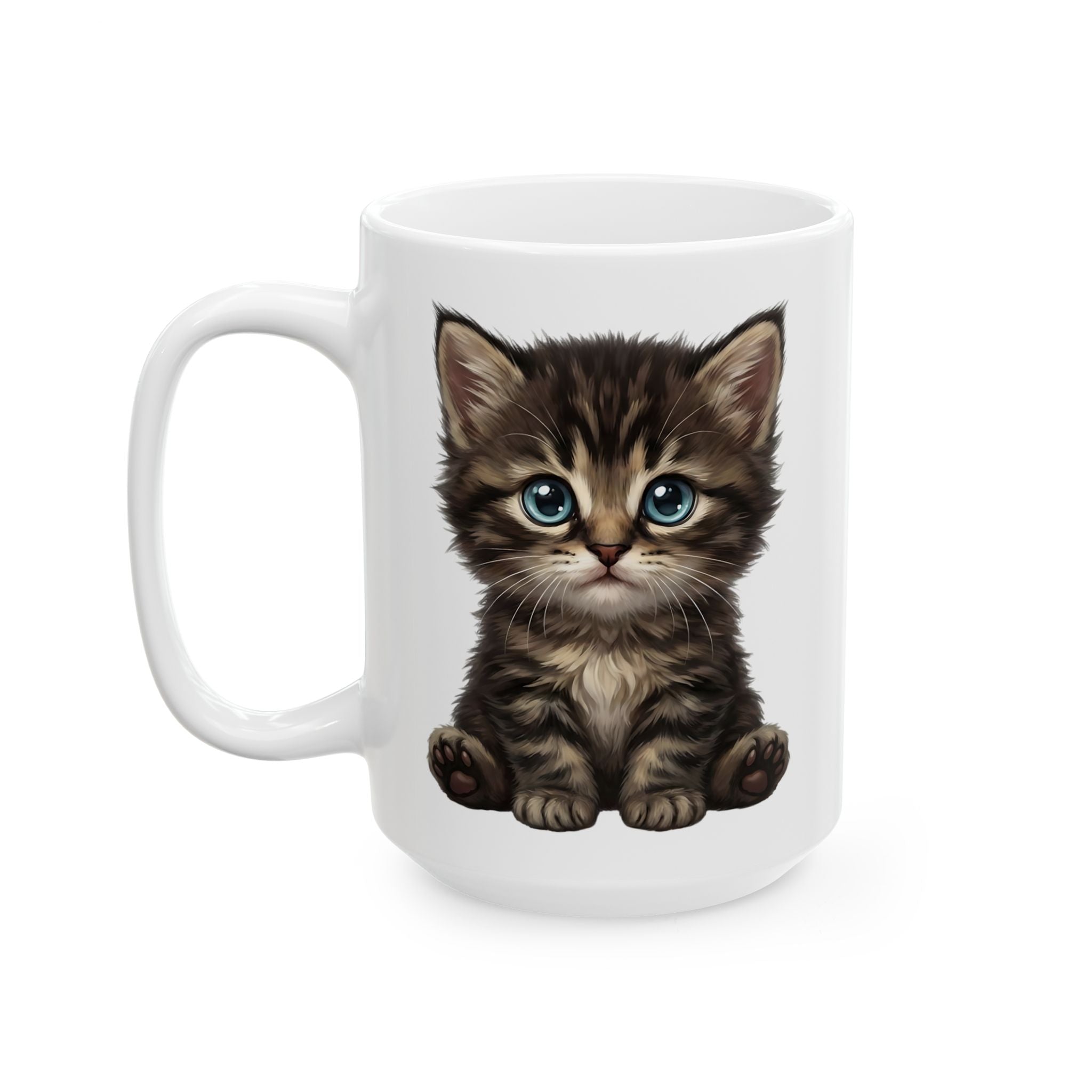 Sweet Fluffy Tabby Kitten Ceramic Mug - Cute Cat Lover Gift