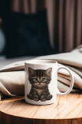 Sweet Fluffy Tabby Kitten Ceramic Mug - Cute Cat Lover Gift