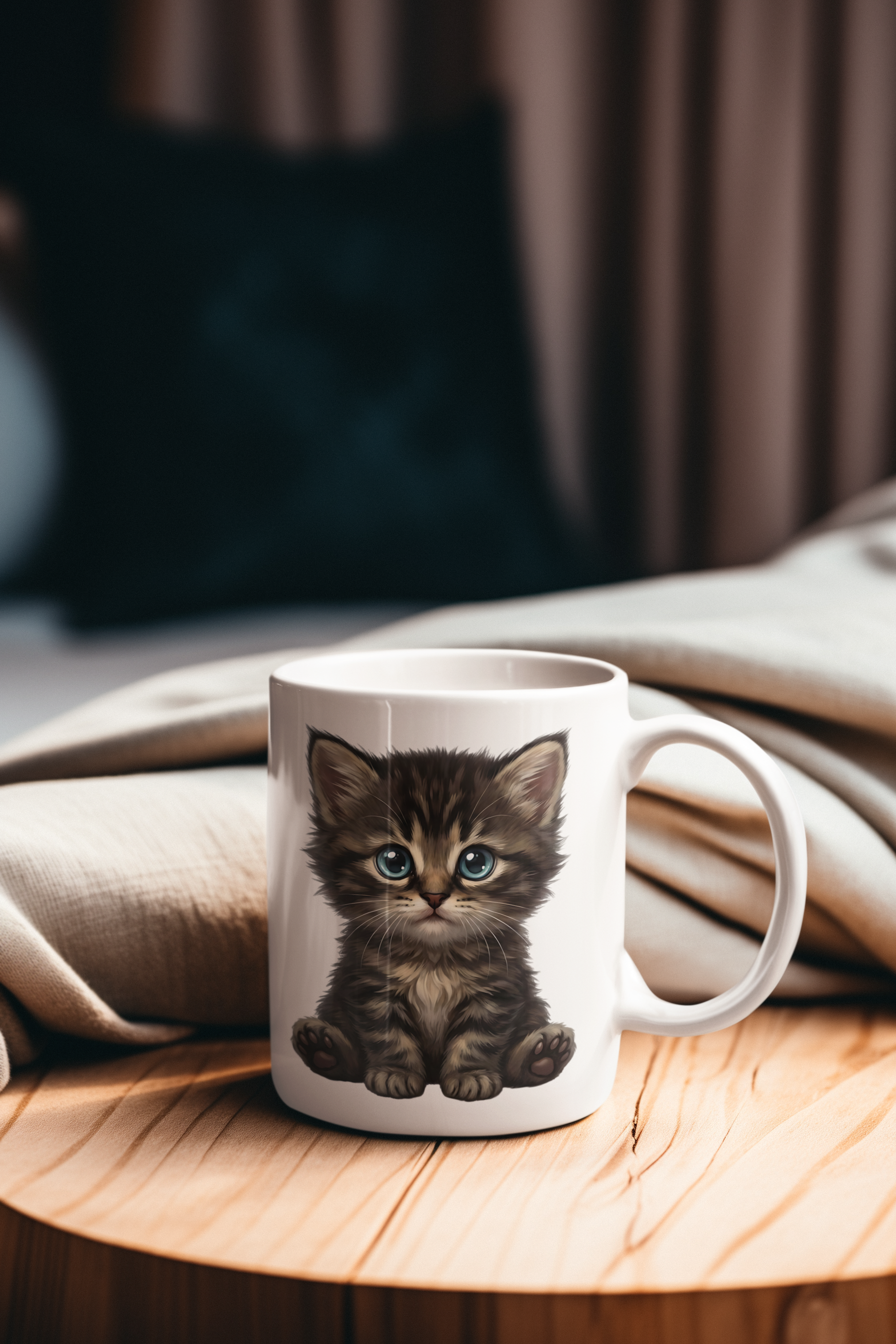 Sweet Fluffy Tabby Kitten Ceramic Mug - Cute Cat Lover Gift