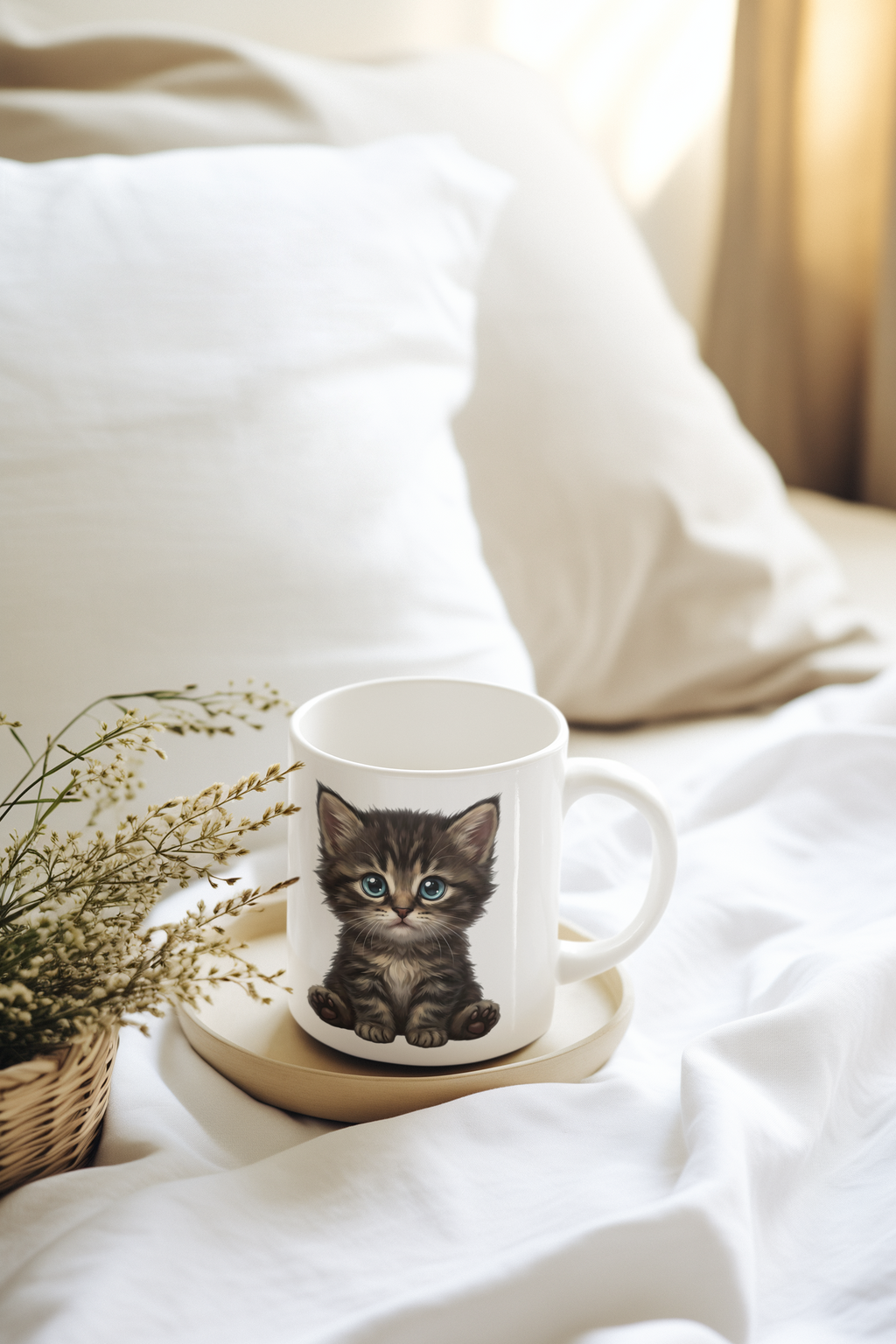 Sweet Fluffy Tabby Kitten Ceramic Mug - Cute Cat Lover Gift