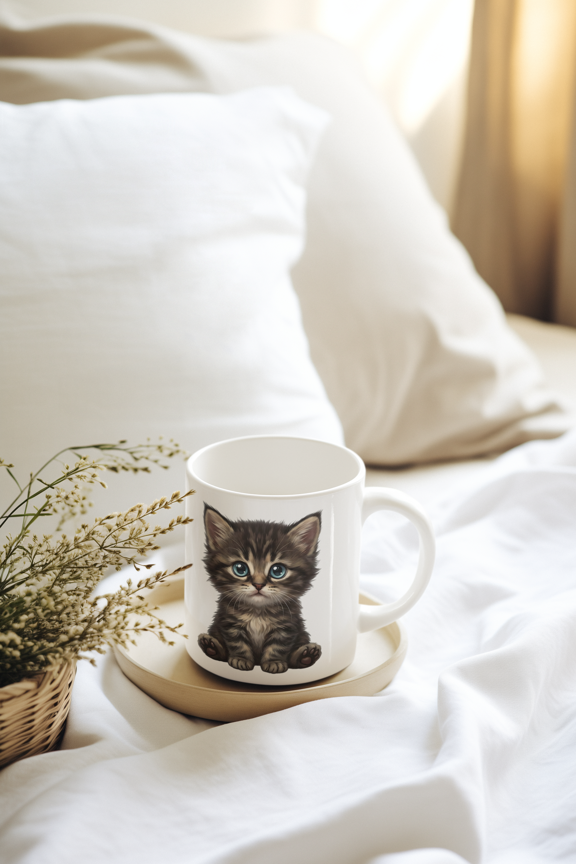 Sweet Fluffy Tabby Kitten Ceramic Mug - Cute Cat Lover Gift