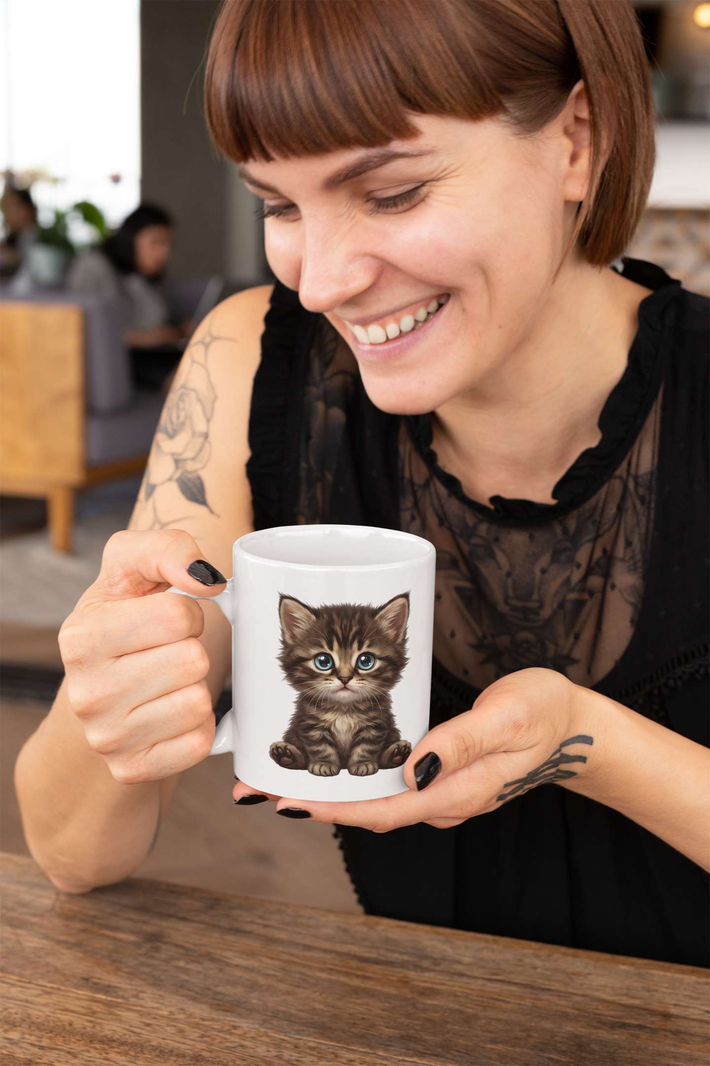 Sweet Fluffy Tabby Kitten Ceramic Mug - Cute Cat Lover Gift