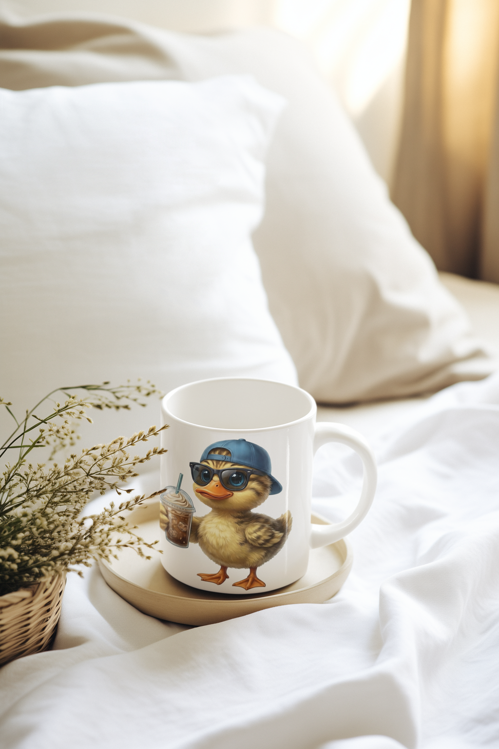 Cool Baby Duckling with Sunglasses & Iced Coffee - Cute Aesthetic Illustration