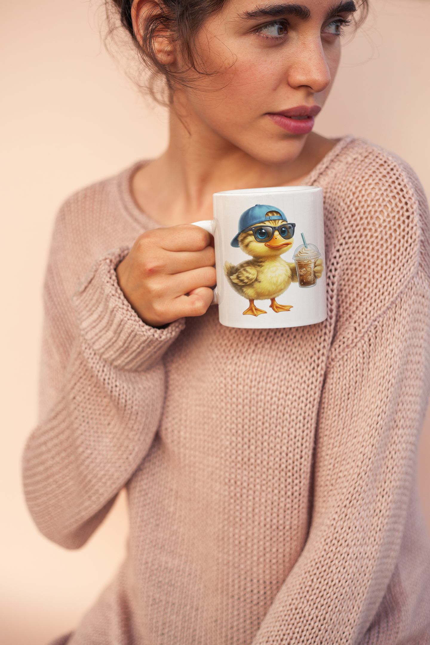 Cool Baby Duckling with Sunglasses & Iced Coffee - Cute Aesthetic Illustration