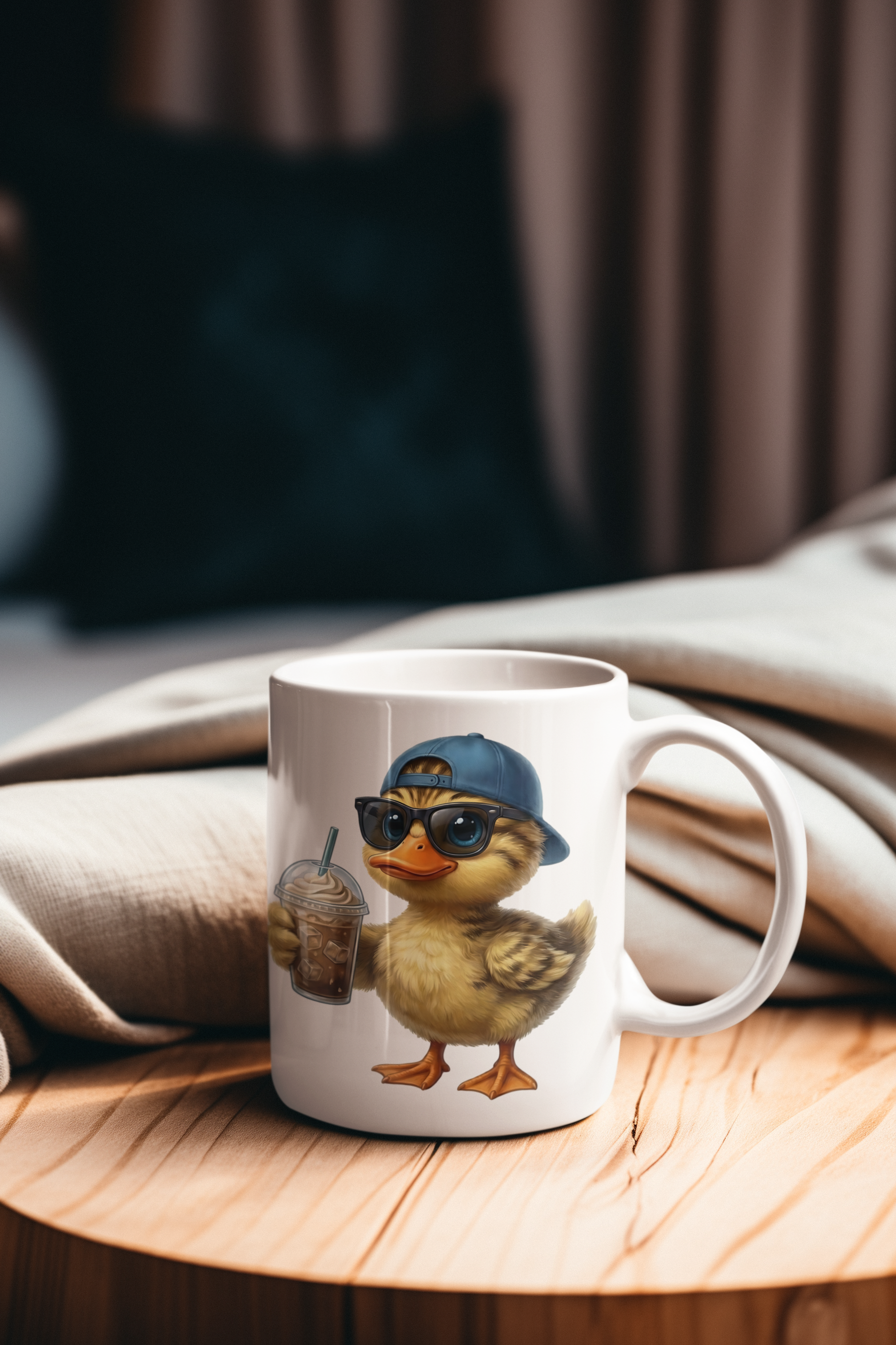 Cool Baby Duckling with Sunglasses & Iced Coffee - Cute Aesthetic Illustration
