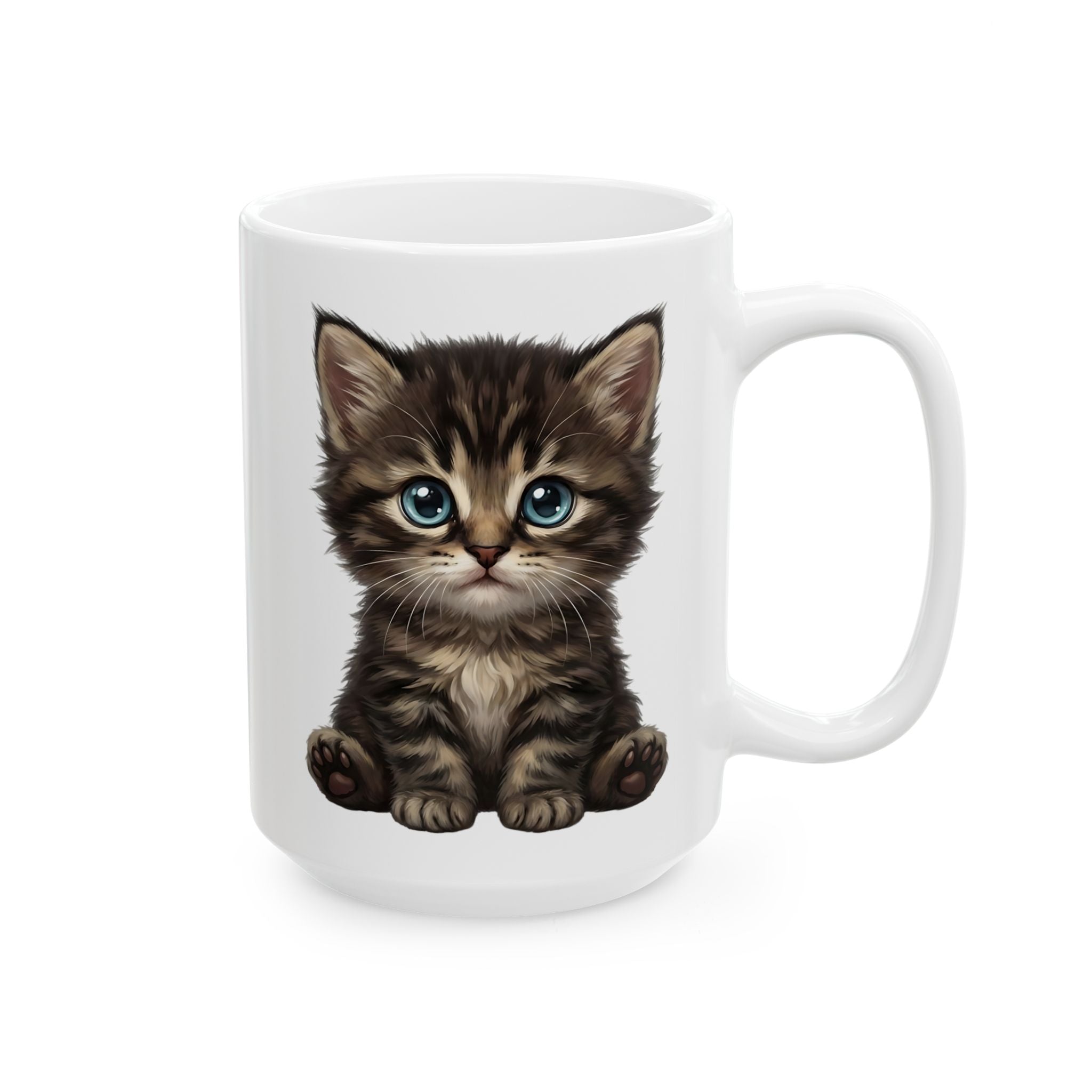 Sweet Fluffy Tabby Kitten Ceramic Mug - Cute Cat Lover Gift